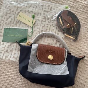 Longchamp Mini Top-Handle Bag in Navy and Brown